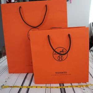 HEREMES, Decorative shopping bag (QTY 2), orange w/ brown handles, premium paper